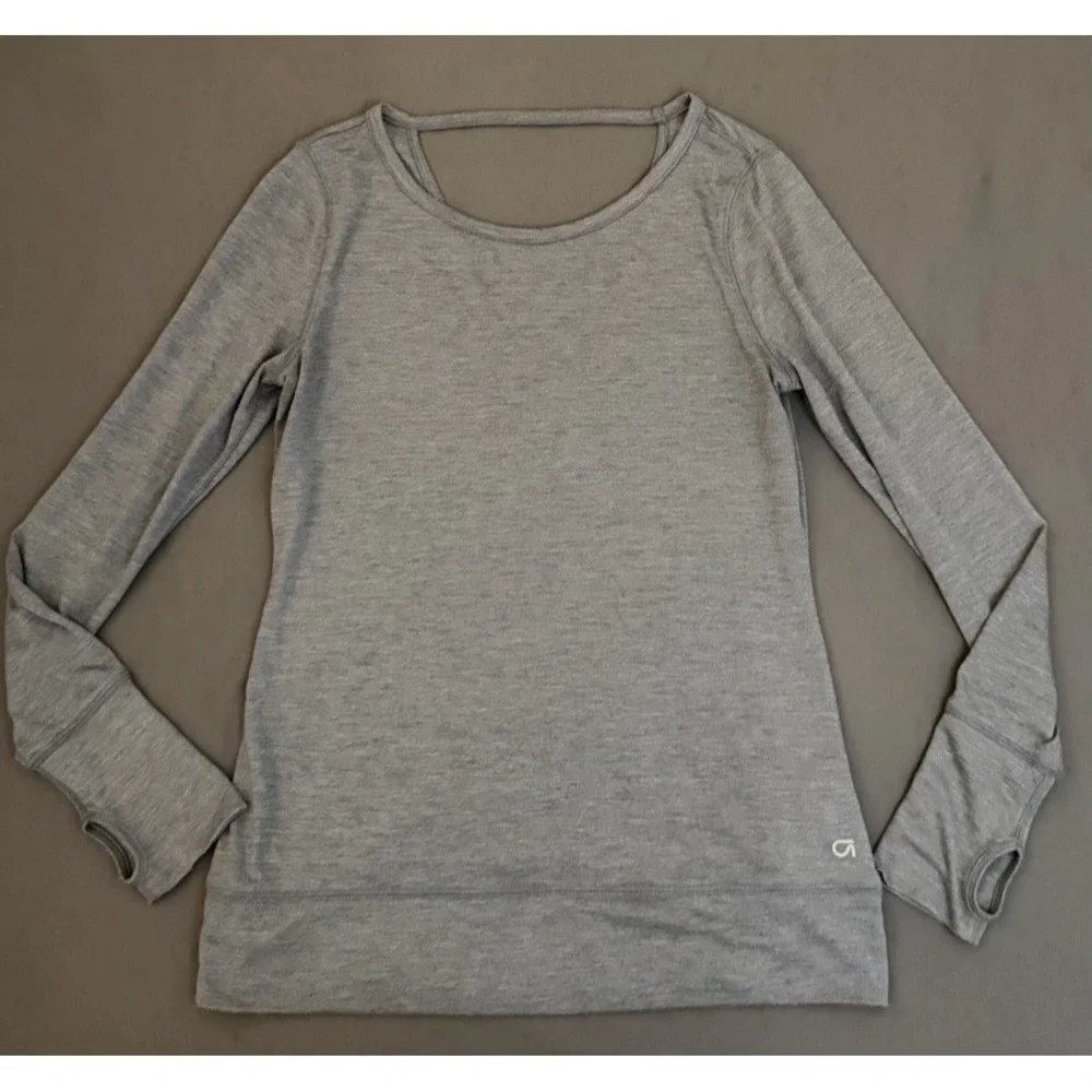 Gap Fit Long Sleeve Shirt Womens Size Small Blue Open Back Activewear Fitted Top